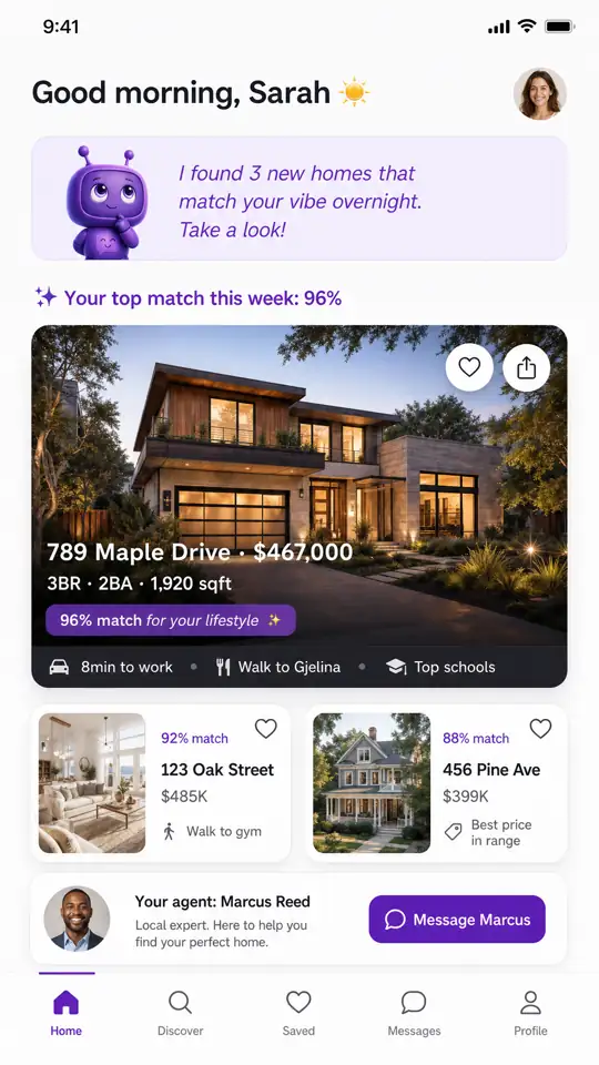 Realty Stack client home screen using test listing data